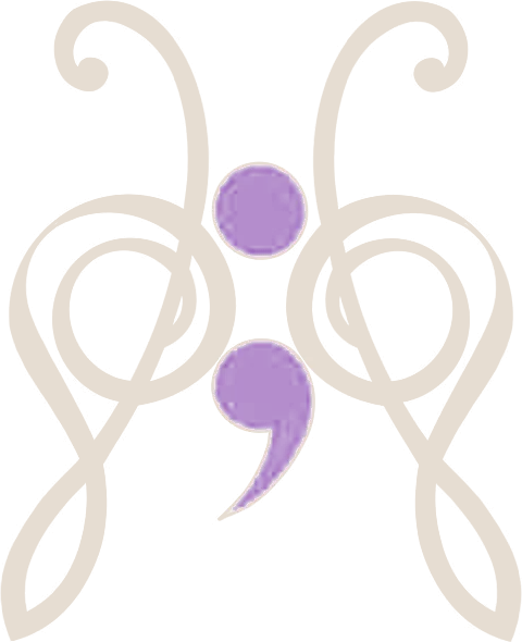 David's symbol: two treble clefs forming butterfly wings around a purple semicolon